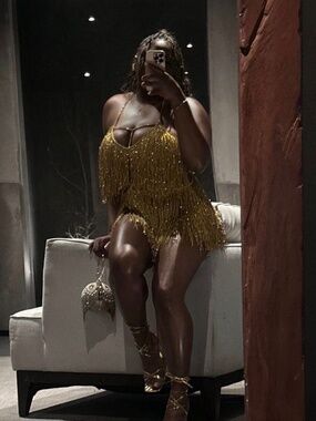 Gold fringe romper dress
